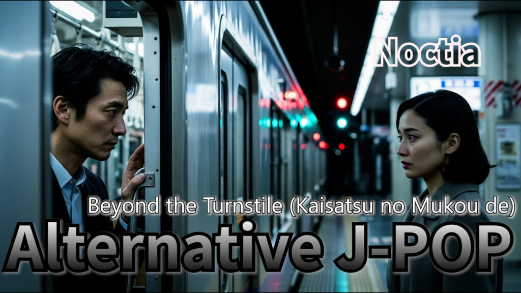 Alternative J-POP, Lo-Fi J-POP, emotional jpop artwork, Noctia Beyond the Turnstile Kaisatsu no Mukou de cover, winter jpop visual, AI music japan pop art, kotetsu co ltd