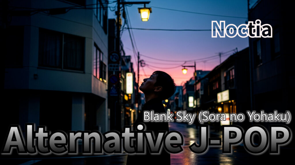 Alternative J-POP, Lo-Fi J-POP, emotional jpop artwork, Noctia Blank Sky Sora no Yohaku cover, winter jpop visual, AI music japan pop art, kotetsu co ltd