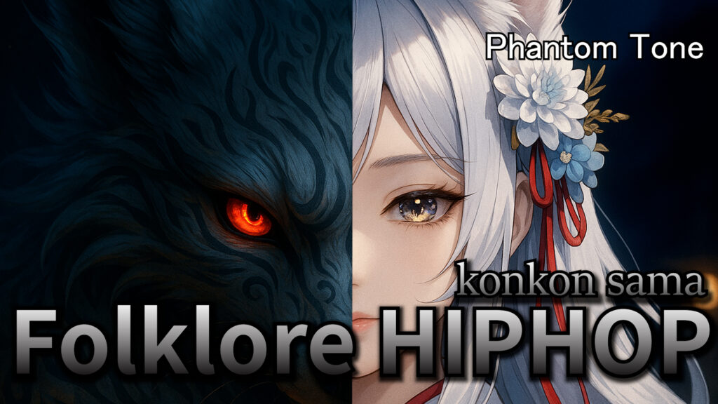 Japanese Folklore Hip-Hop, folklore hiphop artwork, anime girl, yokai visual, Phantom Tone konkon sama cover