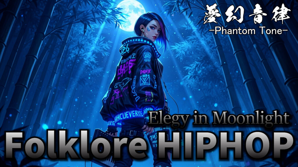Japanese Folklore Hip-Hop, folklore hiphop artwork, anime girl, yokai visual, Phantom Tone Elegy in Moonlight cover