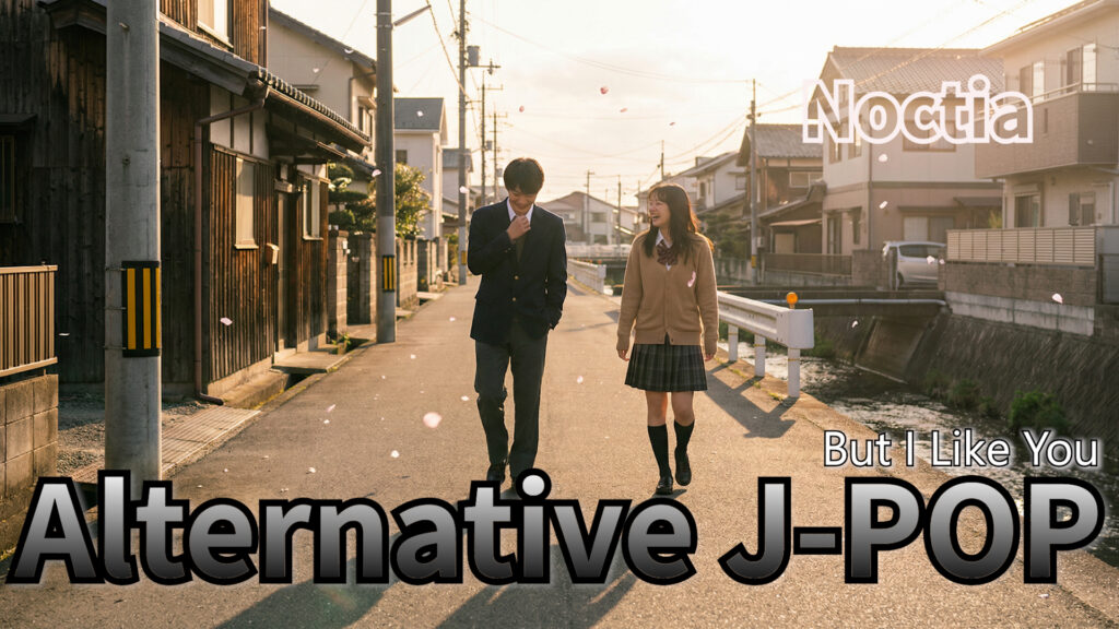Alternative J-POP, Lo-Fi J-POP, emotional jpop artwork, Noctia But I Like You cover, winter jpop visual, AI music japan pop art, kotetsu co ltd