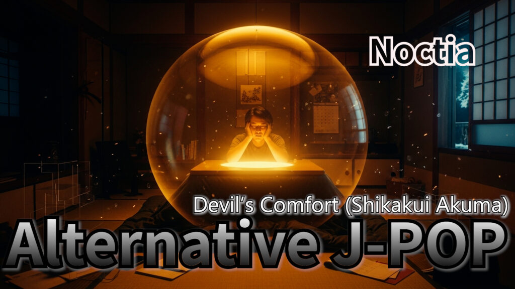 Alternative J-POP, Lo-Fi J-POP, emotional jpop artwork, Noctia Devil’s Comfort Shikakui Akuma cover, winter jpop visual, AI music japan pop art, kotetsu co ltd