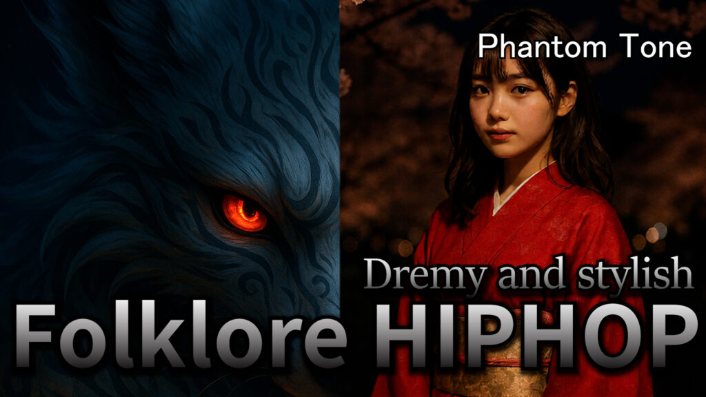 Japanese Folklore Hip-Hop, folklore hiphop artwork, anime girl, yokai visual, Phantom Tone Dremy and stylish cover