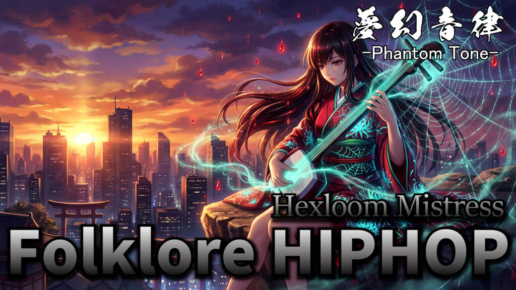 Japanese Folklore Hip-Hop, folklore hiphop artwork, anime girl yokai visual, Phantom Tone Hexloom Mistress cover