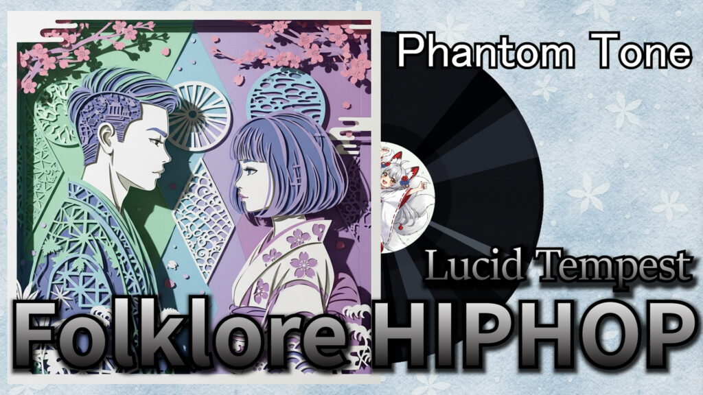 Japanese Folklore Hip-Hop, folklore hiphop artwork, anime girl, yokai visual, Phantom Tone Lucid Tempest cover