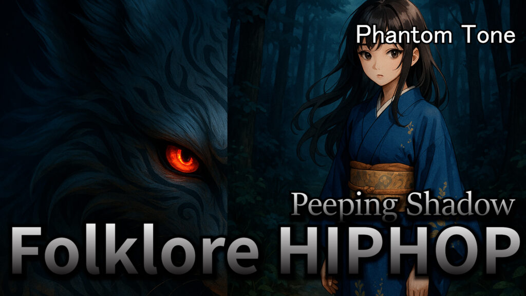 Japanese Folklore Hip-Hop, folklore hiphop artwork, anime girl, yokai visual, Phantom Tone Peeping Shadow cover