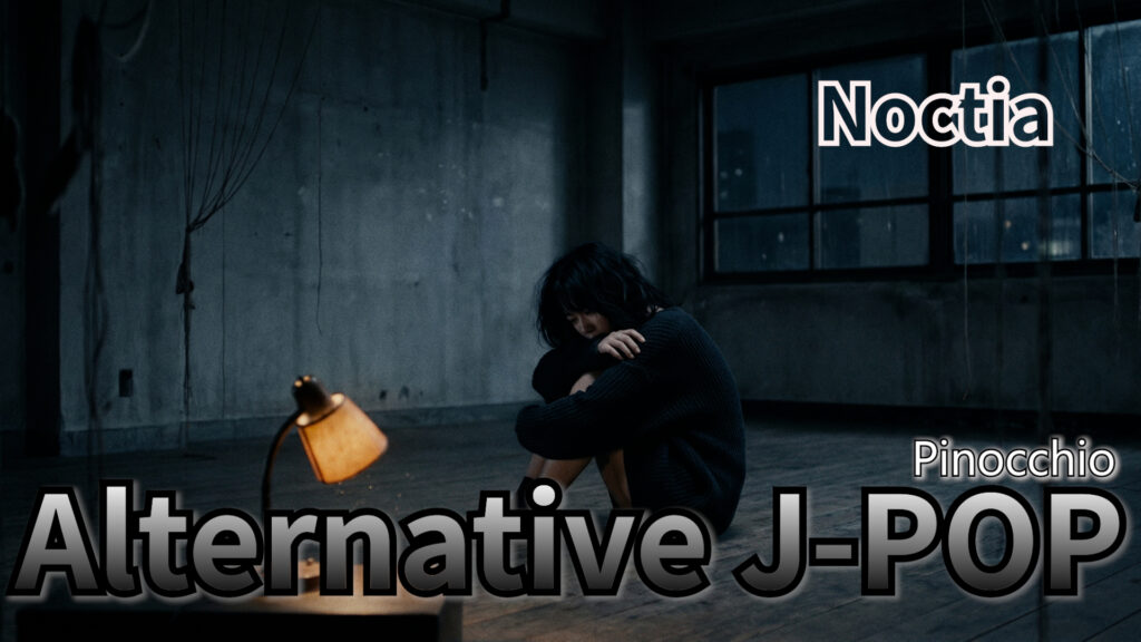 Alternative J-POP, Lo-Fi J-POP, emotional jpop artwork, Noctia Pinocchio cover, winter jpop visual, AI music japan pop art, kotetsu co ltd