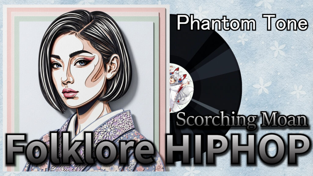 Japanese Folklore Hip-Hop, folklore hiphop artwork, anime girl, yokai visual, Phantom Tone Scorching Moan cover