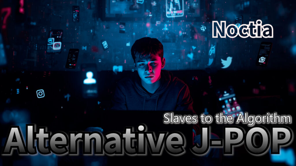 Alternative J-POP, Lo-Fi J-POP, emotional jpop artwork, Noctia Slaves to the Algorithm cover, winter jpop visual, AI music japan pop art, kotetsu co ltd