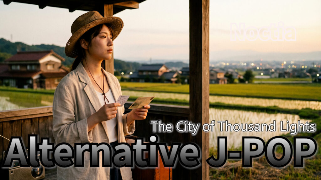 Alternative J-POP, Lo-Fi J-POP, emotional jpop artwork, Noctia The City of Thousand Lights cover, winter jpop visual, AI music japan pop art, kotetsu co ltd