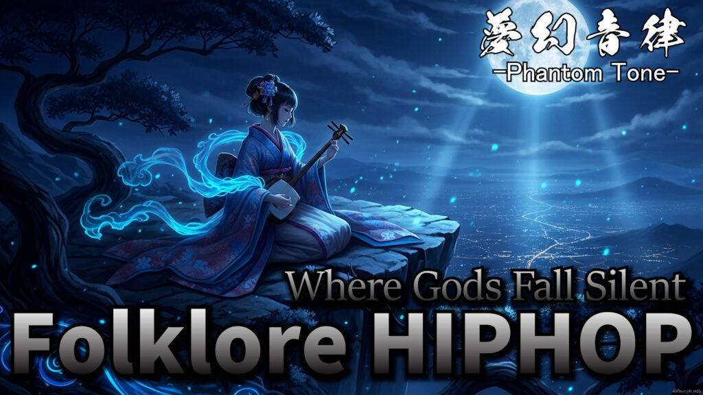 Japanese Folklore Hip-Hop, folklore hiphop artwork, anime girl, yokai visual, Phantom Tone Gods Fall Silent cover